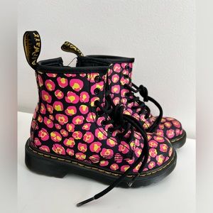 DR MARTENS girls 1460 Pink Leopard Hydro Leather Boots 12